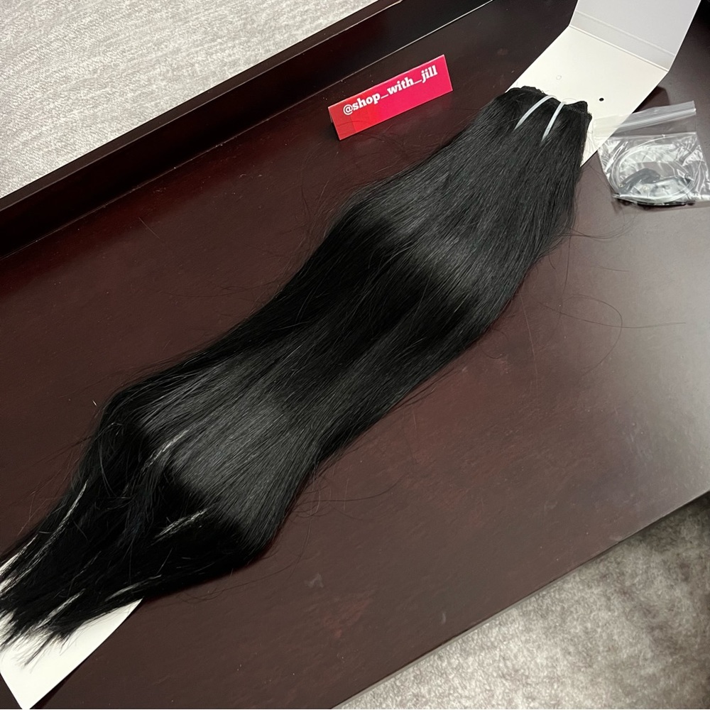 18” Jet Black #1 Fish Wire Halo 100% Human Hair Extensions 95g 1pc Item#GA - Picture 5 of 16